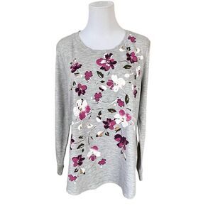 Terra & Sky Floral Graphic Gray Tunic Sweatshirt Minimalist‎ Demure sz 0X (14W)